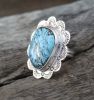 Large Cabochon With Flower Design Turquoise Ring