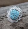 Large Cabochon With Flower Design Turquoise Ring