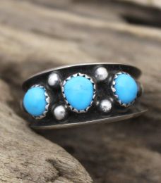 THREE ROUND NUGGETS TURQUOISE RING