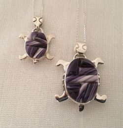 Small "Moving" Reversible Turtle Necklace with Wampum Inlay