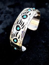 Wide Turquoise Multi Bear Paw Cuff